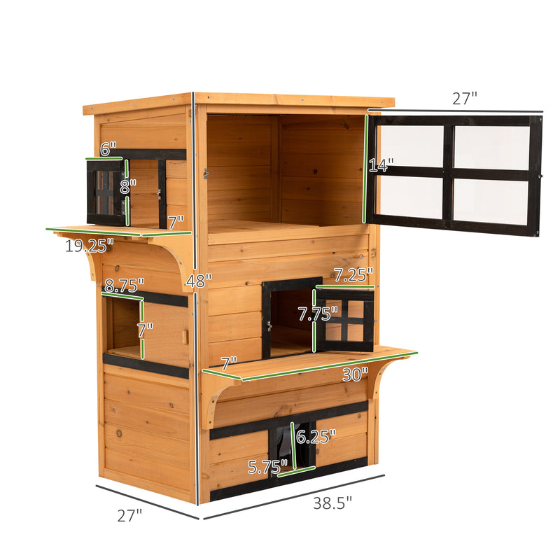 Feral Cat House Outdoor, 3-Tier Kitty Shelter, Weather Resistant, w/ Escape Door