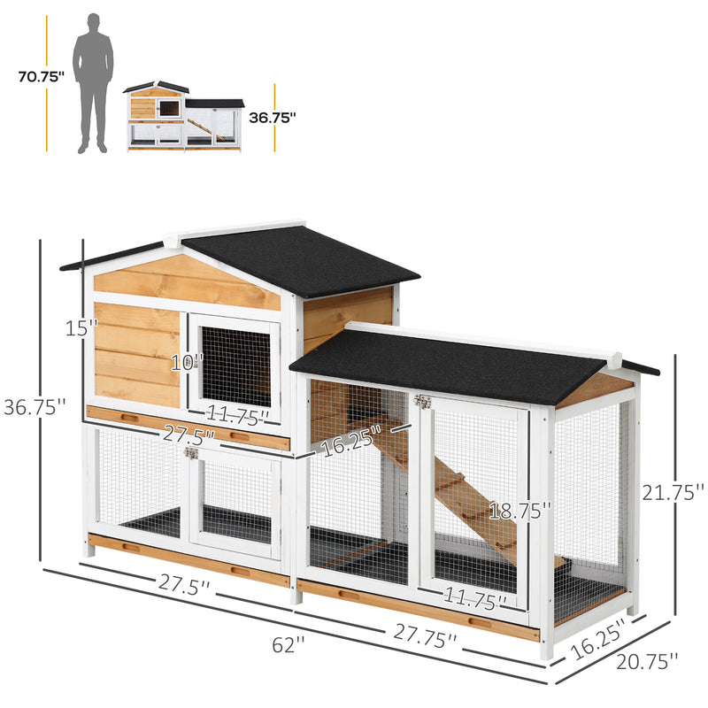 2-tier Wood Rabbit Hutch Backyard Small Animal House Ramp Outdoor Run Enclosed
