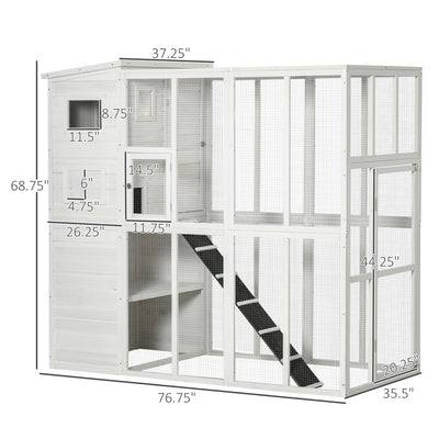 Wooden Cat Home Enclosure Pet House Shelter Cage Outdoor Play Area Run