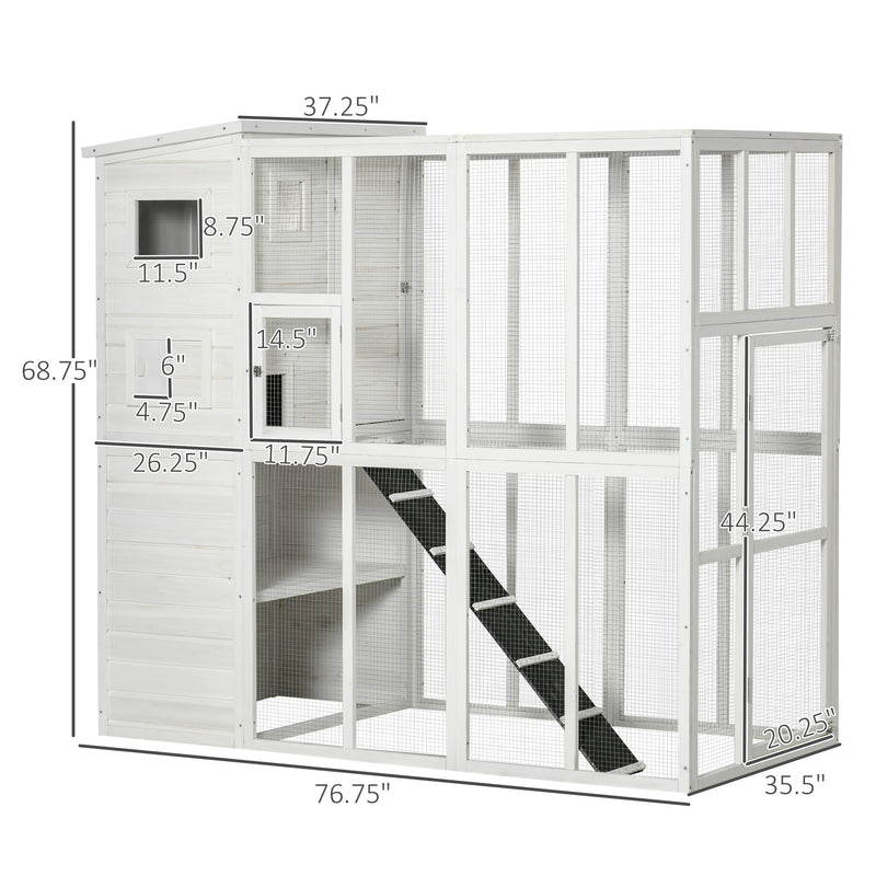 Wooden Cat Home Enclosure Pet House Shelter Cage Outdoor Play Area Run