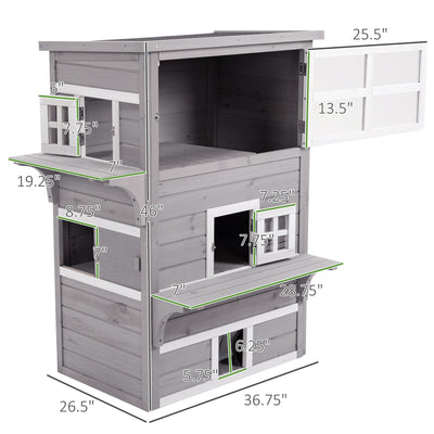 Feral Cat House Outdoor, 3-Tier Kitty Shelter, Weather Resistant, w/ Escape Door