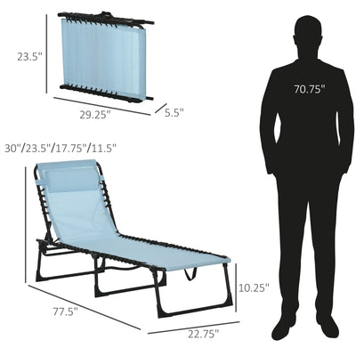 4-Level Adjustable Folding Up Lounger Reclining Bed Cot Lightweight