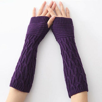 Women Arm Warmer Long Gloves Fashion Fingerless Gloves Solid Color Knit Gloves