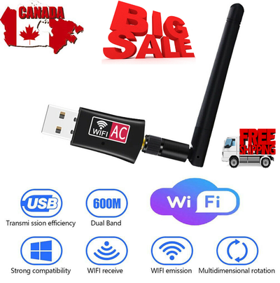 AC600 Mbps Dual Band 2.4/5Ghz Wireless USB WiFi Network Adapter w/Antenna 802.11