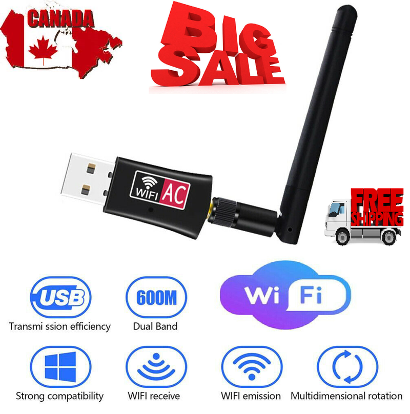 AC600 Mbps Dual Band 2.4/5Ghz Wireless USB WiFi Network Adapter w/Antenna 802.11