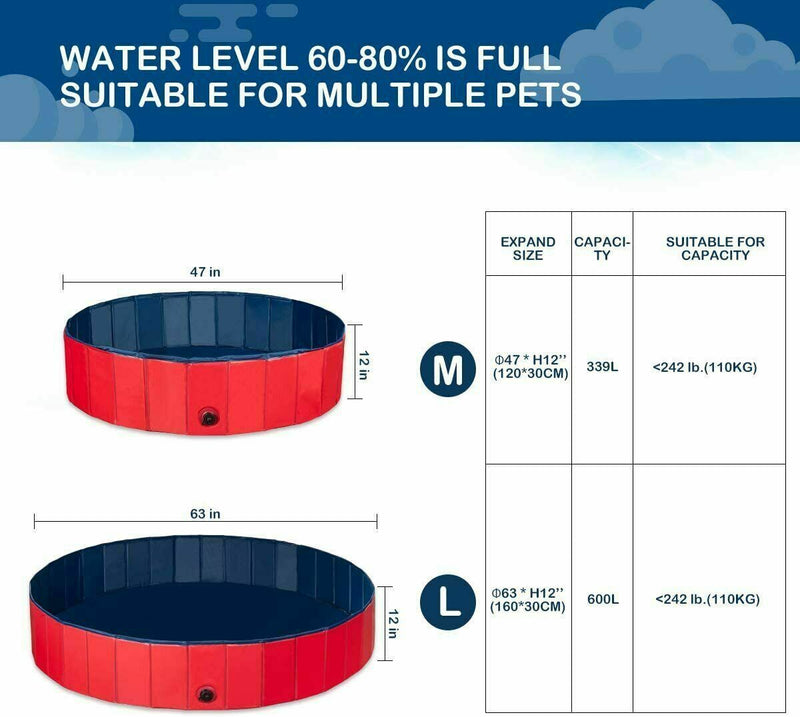 Portable Pet Folding Swimming Pool Dog Cat Washing Bath Tub Outdoor Water Pond