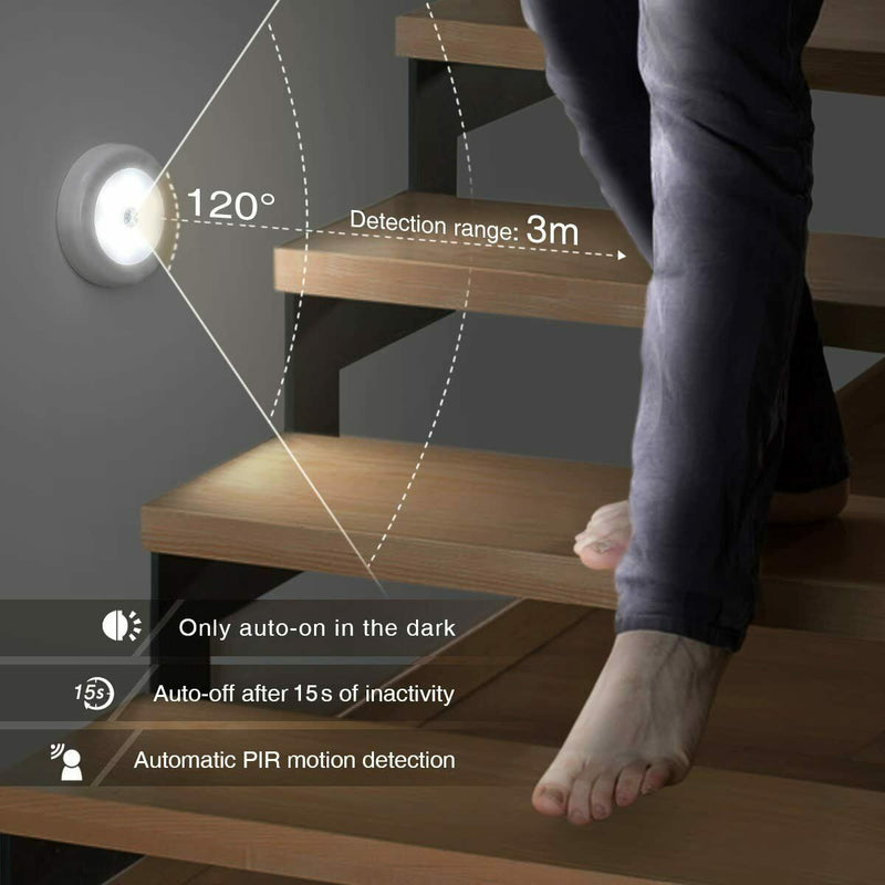 Super Bright LED Motion Sensor Lights Magnets Optional Sticky Pads Bathroom Hall