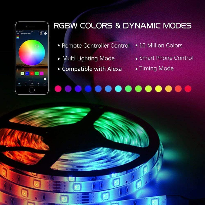 10M RGB Warm white led strip lights 24 Key Remote Control Alexa Smart WIFI tape