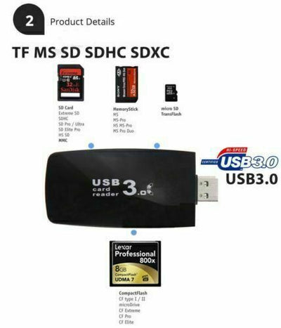 New Memory Card Reader USB 3.0 Multi Micro SD TF CF MS Adapter PC Accessory CA