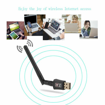 AC600 Mbps Dual Band 2.4/5Ghz Wireless USB WiFi Network Adapter w/Antenna 802.11