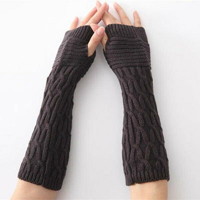Women Arm Warmer Long Gloves Fashion Fingerless Gloves Solid Color Knit Gloves