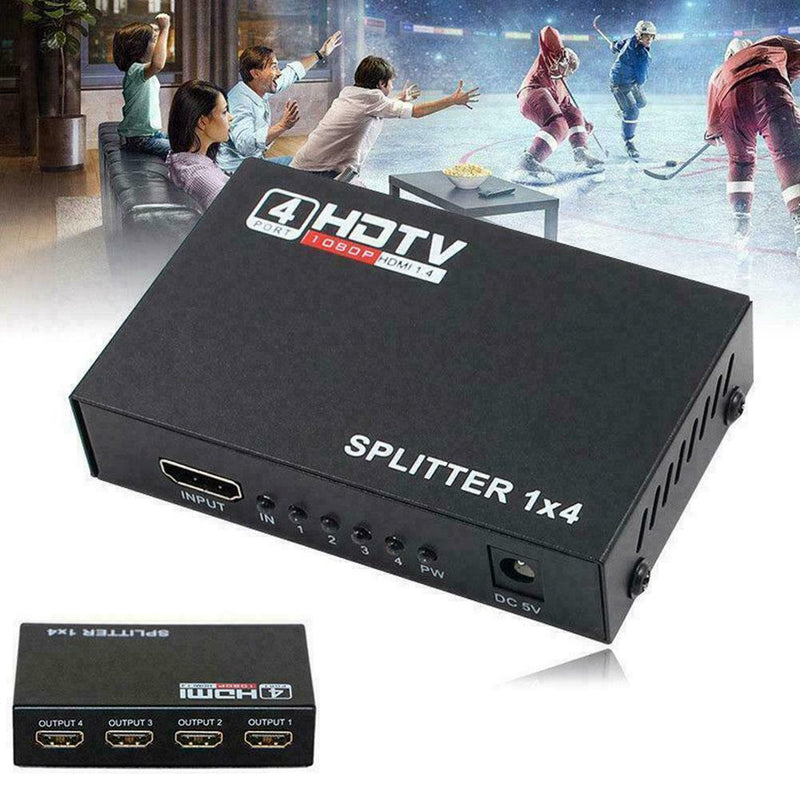 1 in 4 out Box Hub Full 1080p HD 1X4 Port HDMI Splitter Amplifier Repeater