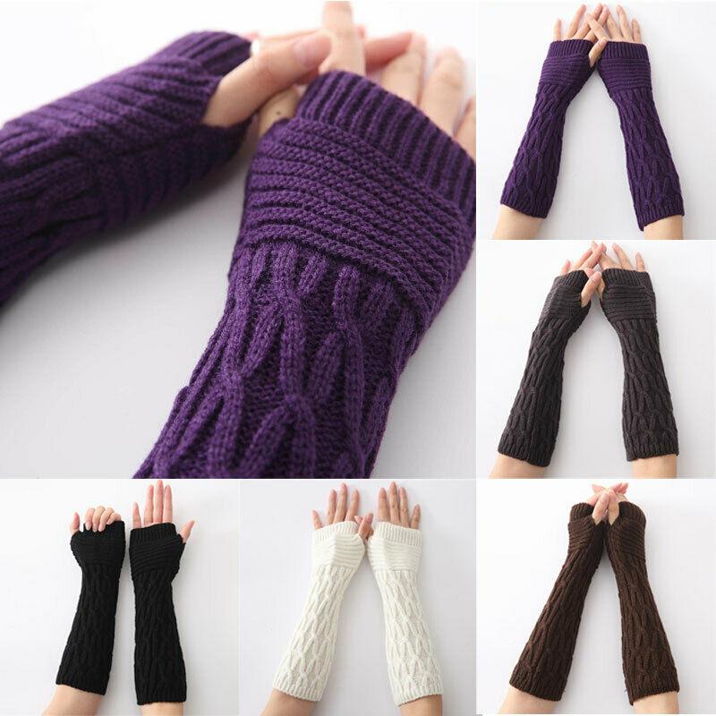 Women Arm Warmer Long Gloves Fashion Fingerless Gloves Solid Color Knit Gloves