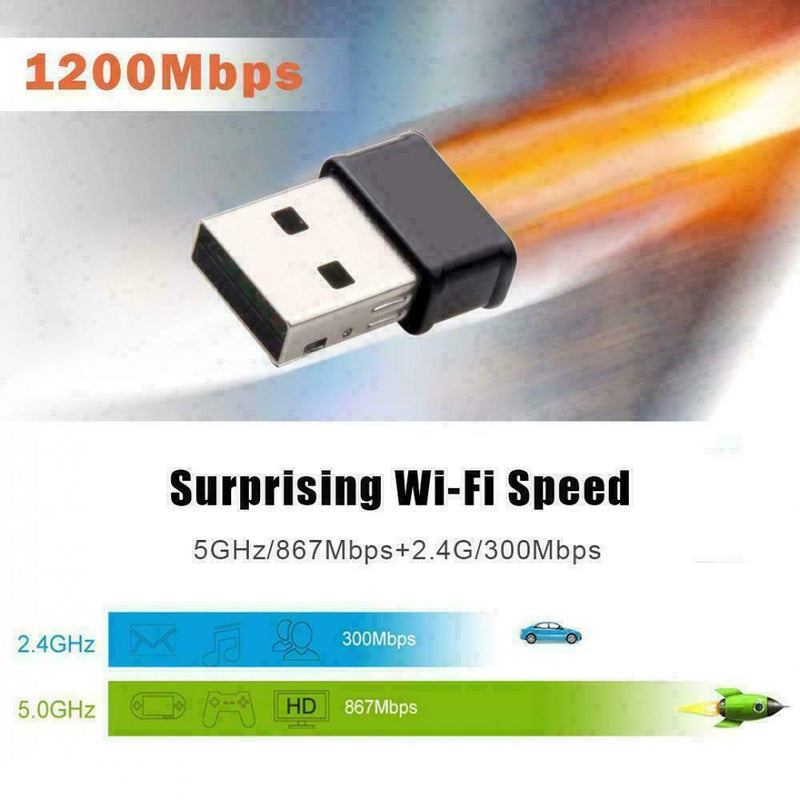 NEW 1200 Mbps Mini Wireless USB WiFi Receiver Adapter Wireless 2.4+5G Dual Band