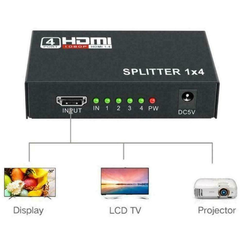 1 in 4 out Box Hub Full 1080p HD 1X4 Port HDMI Splitter Amplifier Repeater