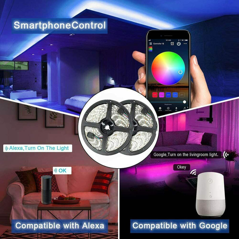 10M RGB Warm white led strip lights 24 Key Remote Control Alexa Smart WIFI tape