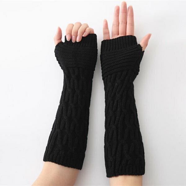 Women Arm Warmer Long Gloves Fashion Fingerless Gloves Solid Color Knit Gloves