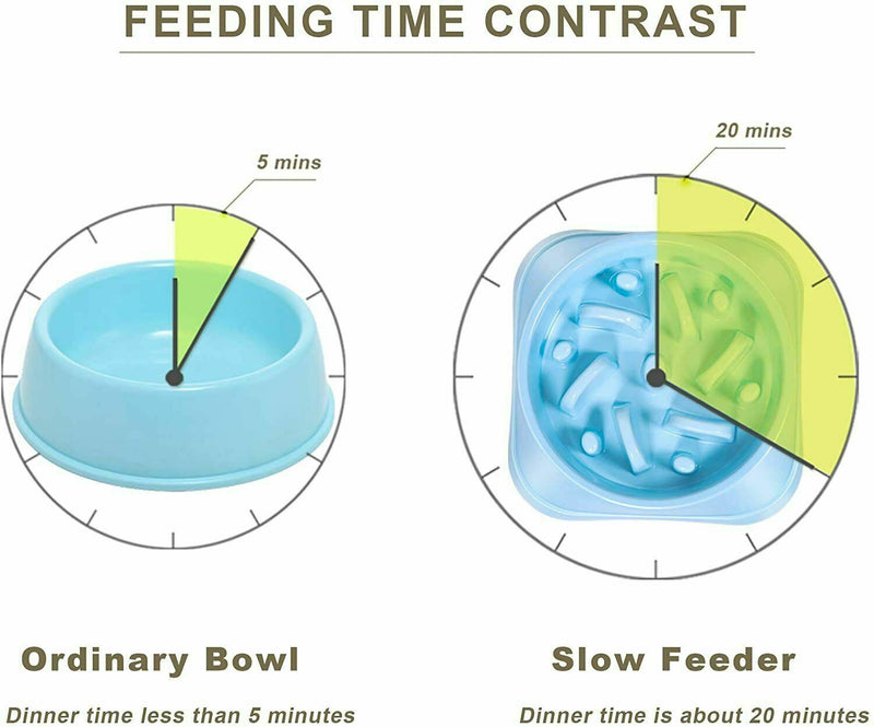 Pet Dog Cat Slow Food Healthy Anti Slip Gulp Feed Interactive Dish Bowl