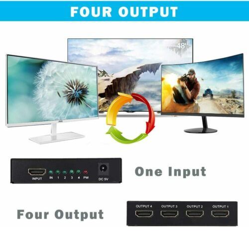 4-Port HDMI Splitter Hub Adapter Multi Display Duplicate Full HD 1080P 4K 2K 3D
