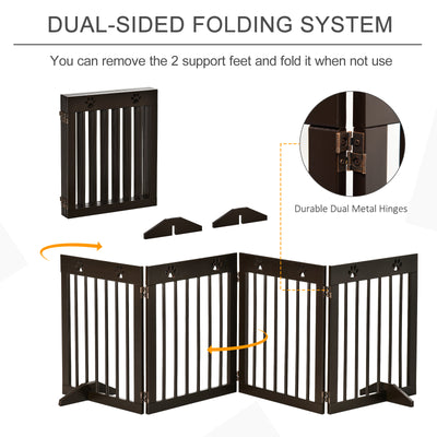 Freestanding Pet Gate w/ Two-Way Hinges Short Paw Printed Wooden Dog Gate