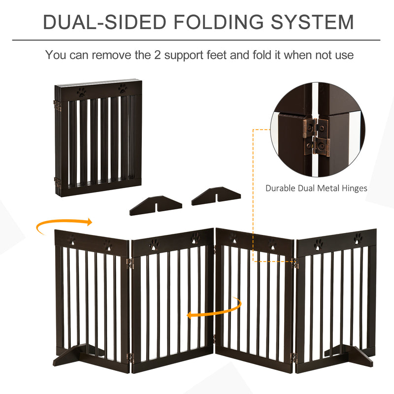 Freestanding Pet Gate w/ Two-Way Hinges Short Paw Printed Wooden Dog Gate