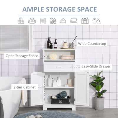 Modern Free Standing Bathroom Cabinet with Open Shelf and Wide Tabletop