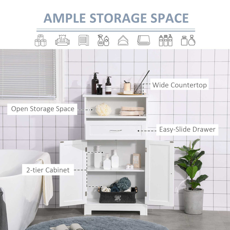 Modern Free Standing Bathroom Cabinet with Open Shelf and Wide Tabletop