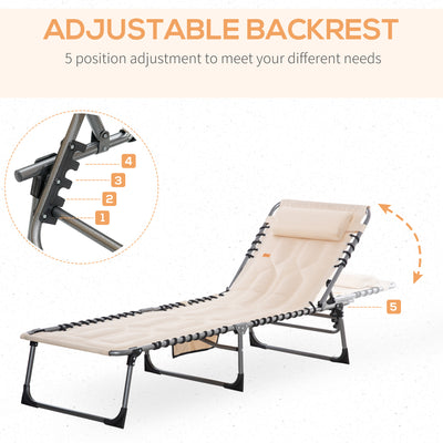 Folding Chaise Lounge Chair Reclining Chair w/ Adjustable Backrest