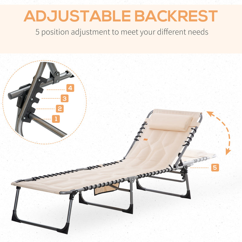 Folding Chaise Lounge Chair Reclining Chair w/ Adjustable Backrest
