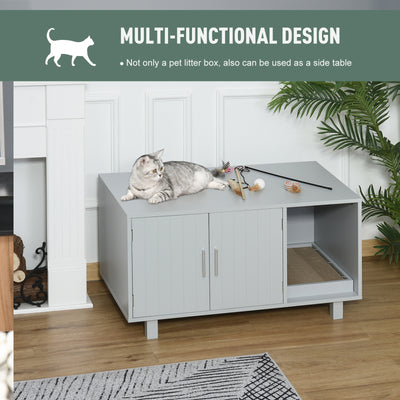 Indoor Feline Cat Box Furniture Kitty Table w/ Scratch &amp; Magnetic Doors