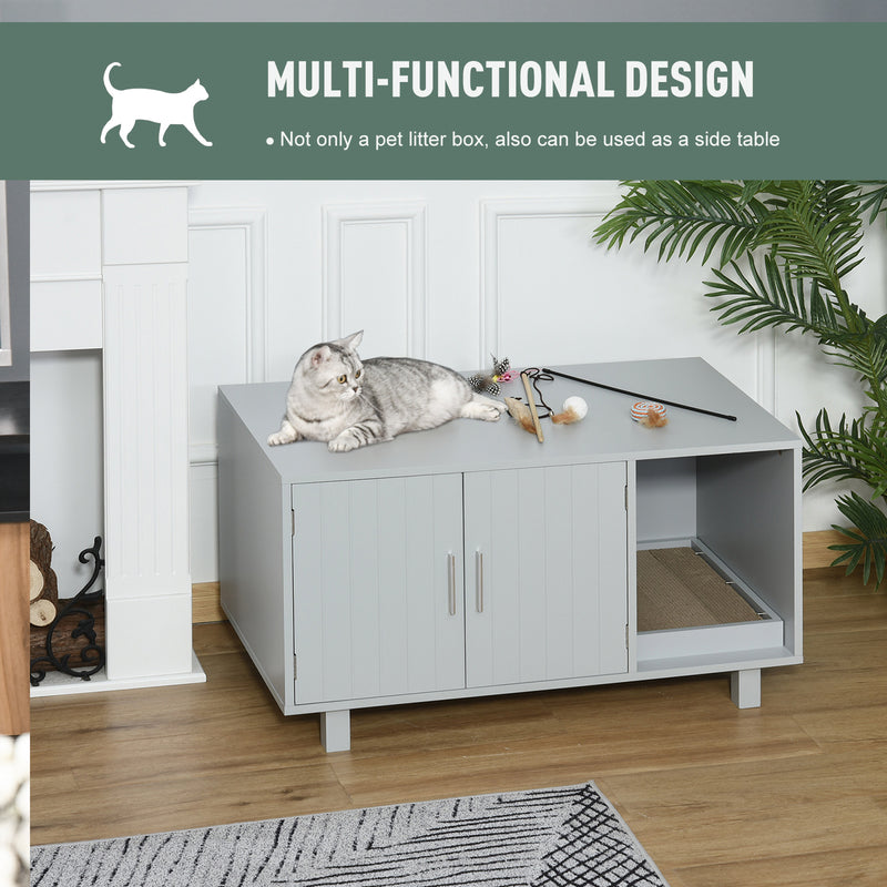 Indoor Feline Cat Box Furniture Kitty Table w/ Scratch &amp; Magnetic Doors