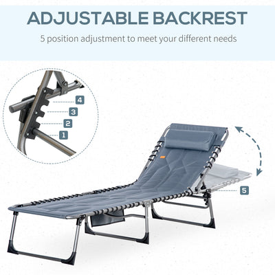 Folding Chaise Lounge Chair Reclining Chair w/ Adjustable Backrest