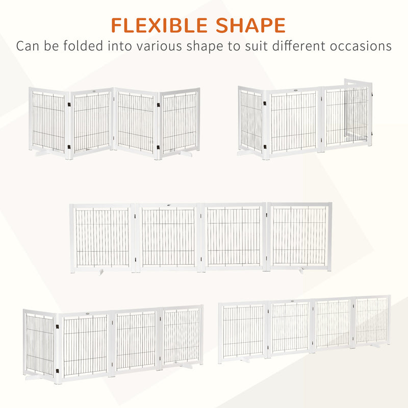 Freestanding Folding Pet Gate 4 Panels Dog Puppy Barrier with Support Feet