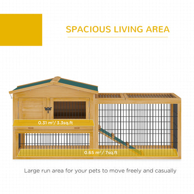 Outdoor Fir Wood Rabbit Hutch Bunny Cage Run w/ 2 Levels, Patio &amp; Pull Out Tray