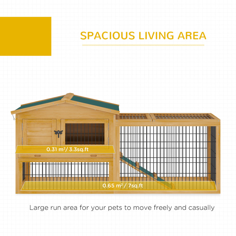Outdoor Fir Wood Rabbit Hutch Bunny Cage Run w/ 2 Levels, Patio &amp; Pull Out Tray
