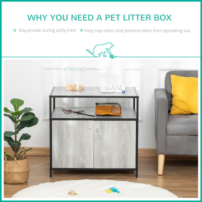 Cat Litter Box Enclosure Double-door Nightstand with Storage Shelf