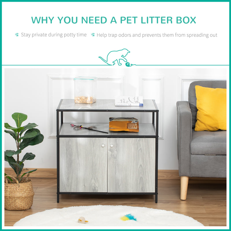Cat Litter Box Enclosure Double-door Nightstand with Storage Shelf