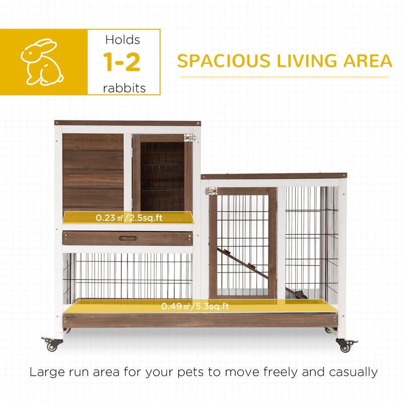 Indoor Rabbit Hutch Bunny Cage with Run Pull Out Tray Casters Ramp