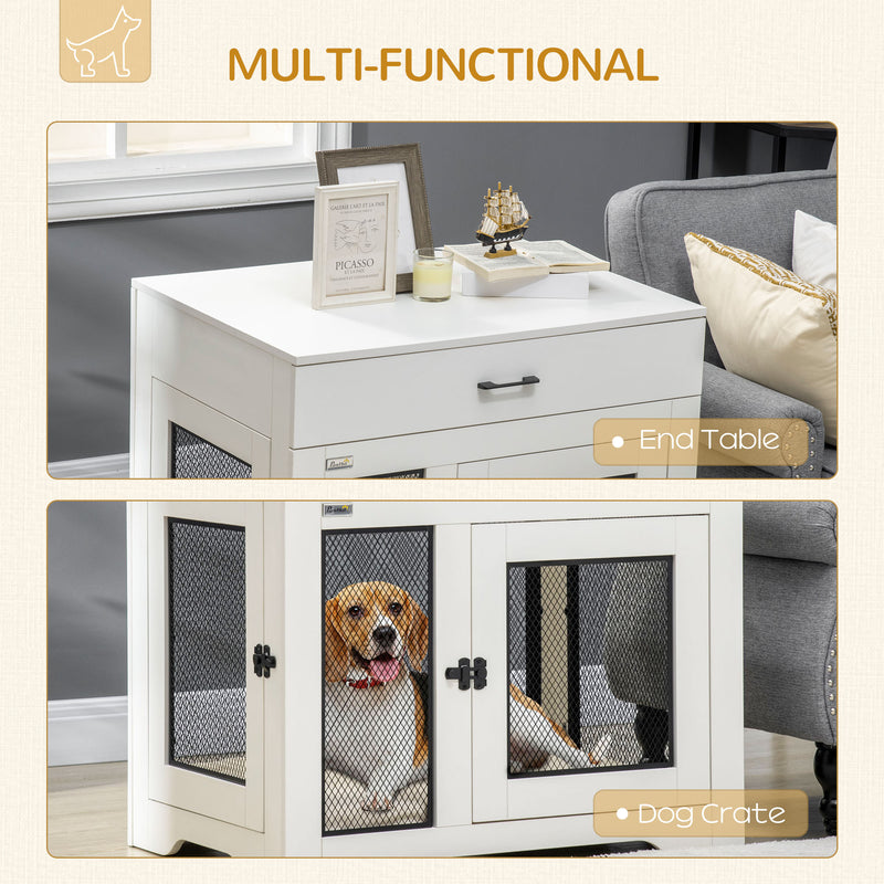 Indoor Use Dog Kennel End Table with Drawer Double Doors for Medium Dogs