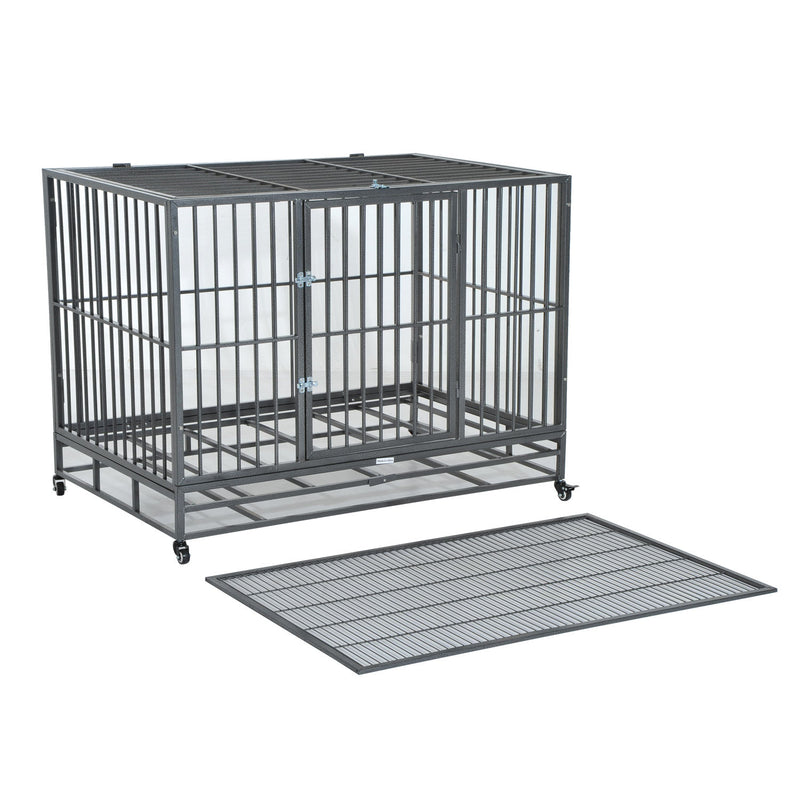 Heavy Duty Dog Pet Crate Kennel Cage Playpen Metal W/ Tray Castor