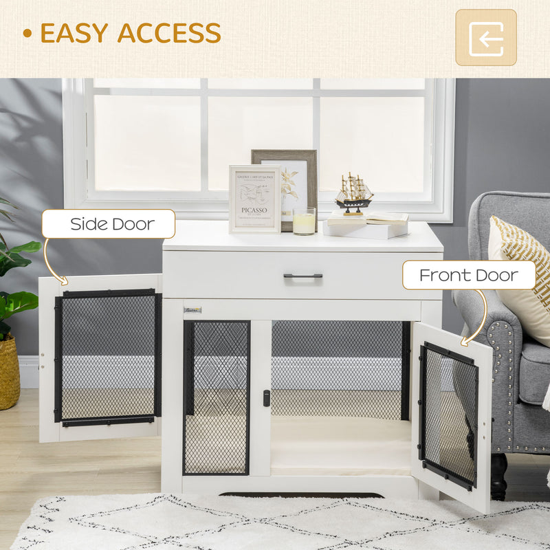 Indoor Use Dog Kennel End Table with Drawer Double Doors for Medium Dogs