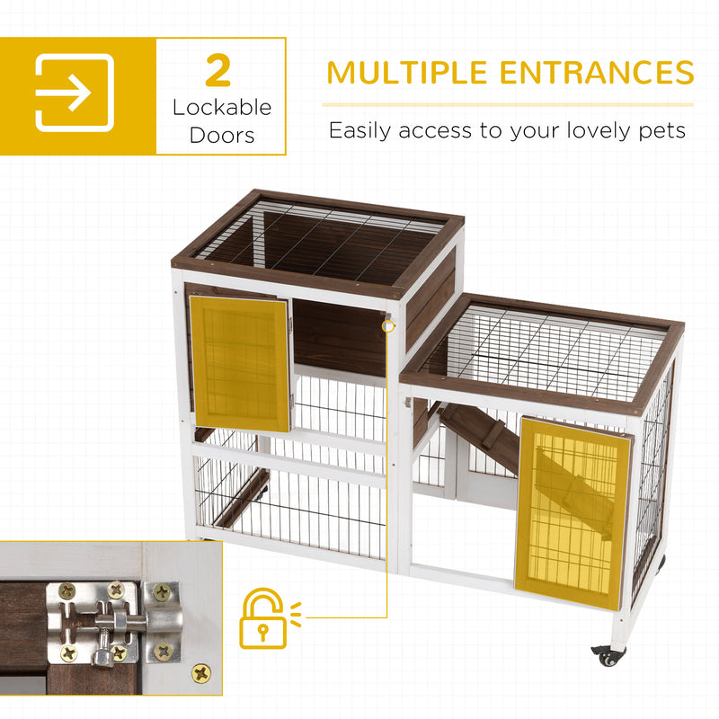 Indoor Rabbit Hutch Bunny Cage with Run Pull Out Tray Casters Ramp