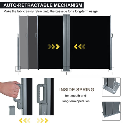 Retractable Double Side Awning Folding Privacy Screen Fence Sun Shade