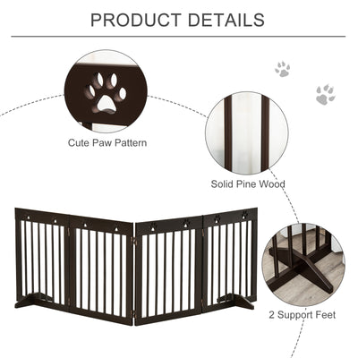 Freestanding Pet Gate w/ Two-Way Hinges Short Paw Printed Wooden Dog Gate