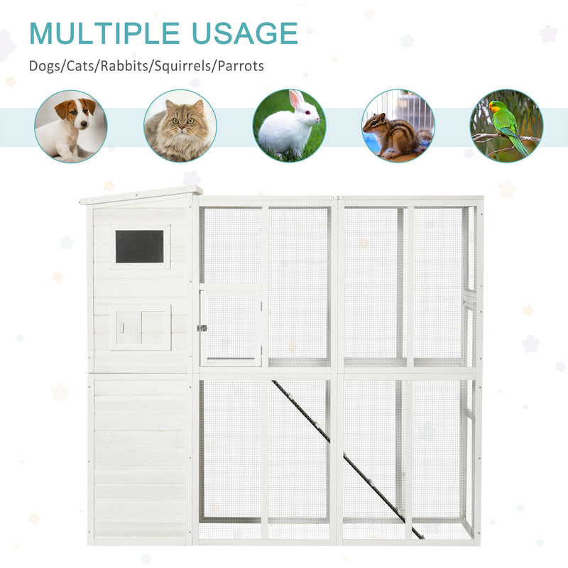 Wooden Cat Home Enclosure Pet House Shelter Cage Outdoor Play Area Run