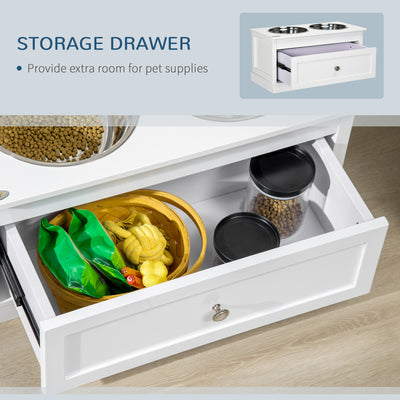 Elevated Dog Bowls Feeding Station w/ Stainless Steel Bowls Storage Drawer
