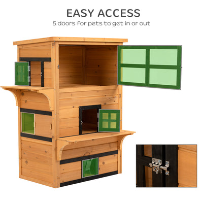 Feral Cat House Outdoor, 3-Tier Kitty Shelter, Weather Resistant, w/ Escape Door