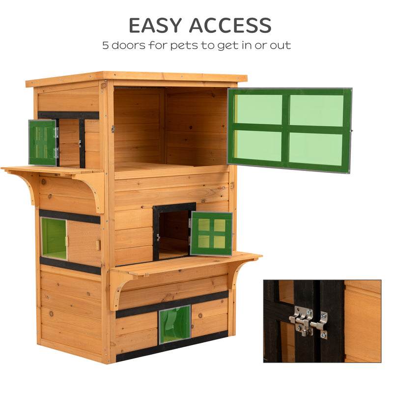Feral Cat House Outdoor, 3-Tier Kitty Shelter, Weather Resistant, w/ Escape Door