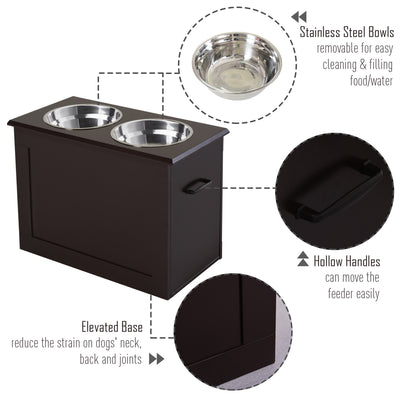 Raised Pet Bowls with Storage Function 2 Stainless Steel Dog Bowls Elevated Base