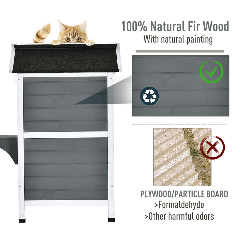 2-Story Wooden Cat Condo w/ Balcony &amp; Doors for Indoor/Outdoor Use